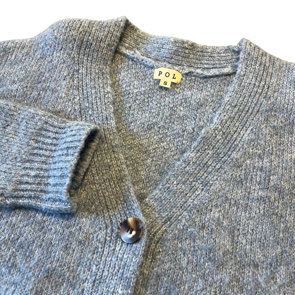 POL Women's Cardigan Sweater Small Blue Knit Button Front Pocket Wool Blend